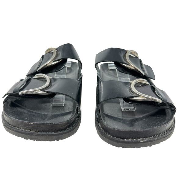 Zara Slide Sandals Buckles Double Strap Faux Leather Black Size 41 US 10 - Picture 3 of 14
